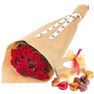 Aanbieding van Rode rozen en chocolade voor 39,99€ bij Euroflorist