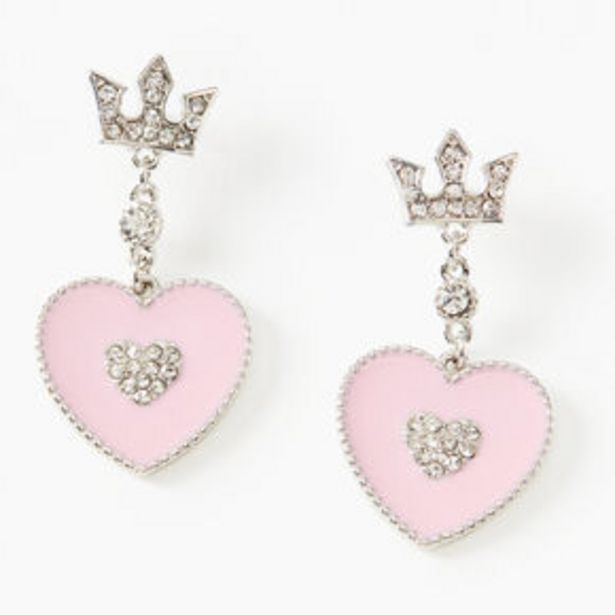 Aanbieding van 1.5" Rhinestone Crown Heart Drop Earrings - Pink voor 4€ bij Claire's